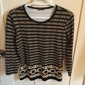 J. McLaughlin Luxe Black & Gold Chain top with 3/4 Sleeves, size M